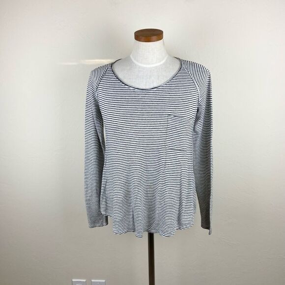 Eileen Fisher Organic Linen Striped Pocket Tee - Picture 1 of 6